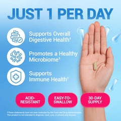 Dr. Berg Probiotic bottle back shows ingredients and usage guidance.