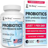 Dr. Berg Probiotic Supplement bottle front with capsules, supports daily gut health.