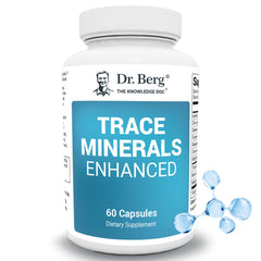 Dr. Berg Trace Minerals Enhanced Complex bottle demonstrates a broad mineral blend for daily support.
