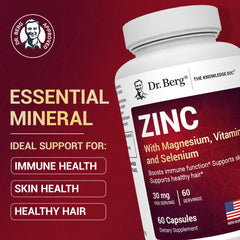 Close-up of Dr. Berg Zinc 30mg bottle highlighting chelated zinc.
