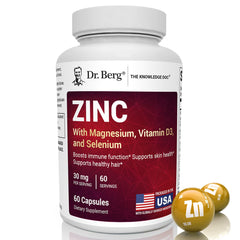 Dr. Berg Zinc 30mg bottle with magnesium suggesting immune support potential.