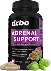 DR. BO Adrenal Support bottle front promotes daily energy balance