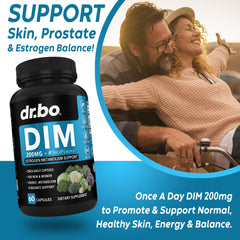 DR. BO DIM 200 mg, etiqueta clara, opción para comprender ingredientes.