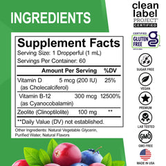 DR. BO Zeolite Kids Drops label close-up highlights vitamins B12 and D