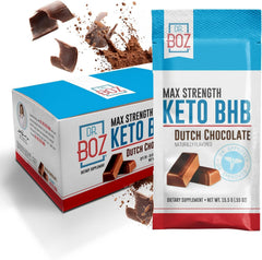 Dr. Boz Keto BHB Dutch Chocolate sachet front view highlighting energizing ketone support