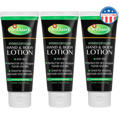 Dr. Dan's Hydrocortisone lotion bottle labeled for itch relief on dry skin.
