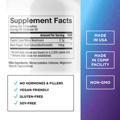 Close-up of DR. EMIL NUTRITION Lions Mane capsules for potency