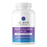 DR. EMIL NUTRITION Multi Collagen Plus bottle front supports hair, skin, nails.