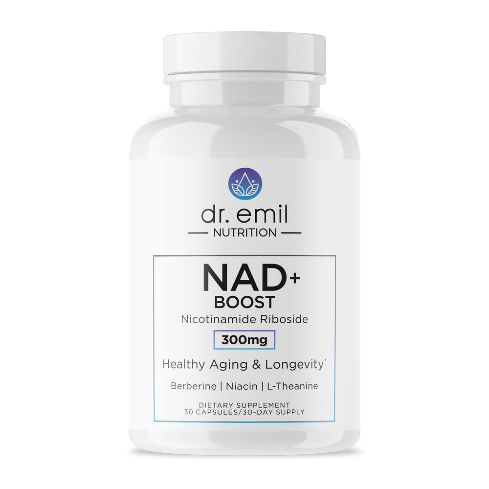 DR. EMIL NUTRITION NAD+ Boost bottle supports daily cellular energy and healthy aging.