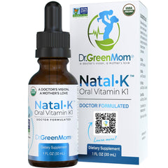 Dr. Green Mom Natal K bottle and dropper for newborn vitamin K1 support.