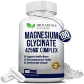 DR. MARTIN'S Nutrition premium magnesium glycinate bottle closeup with high-dose 425mg detail and wellness focus
