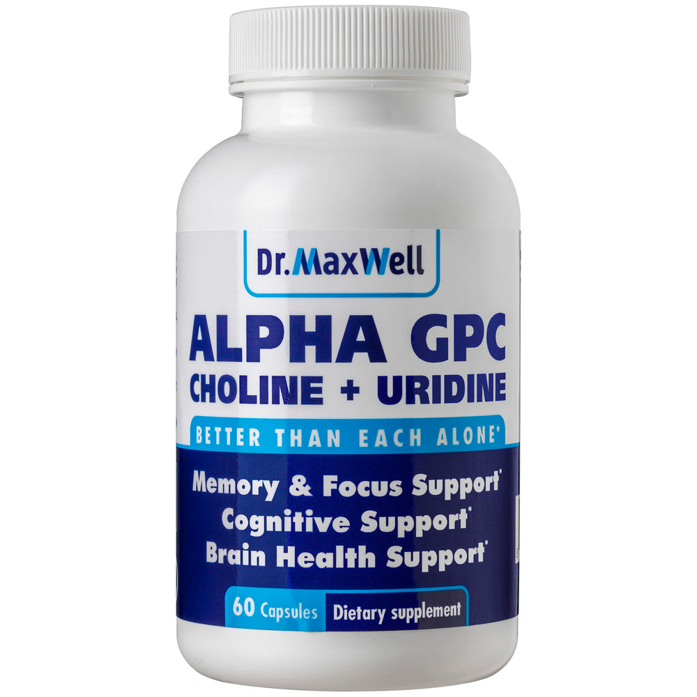 Dr. Maxwell Alpha GPC 600mg + Uridine bottle with vegan capsules for cognitive support