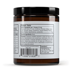 Dr. Mercola Bark & Whiskers scoop beside powder for easy dosing.