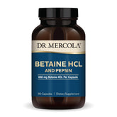 Dr. Mercola Betaine HCL & Pepsin bottle label close-up highlighting ingredients