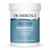 Dr. Mercola Biothin Probiotic bottle front promotes daily digestive support.