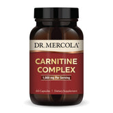 Dr. Mercola Carnitine Complex bottle shows a high-potency formula supporting energy and cellular health.