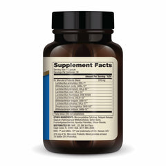 Dr. Mercola Complete Probiotics bottle highlights 10 strains for a balanced gut microbiome.