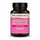 Dr. Mercola Complete Probiotics for Women bottle cap shows delayed-release capsules for stability.