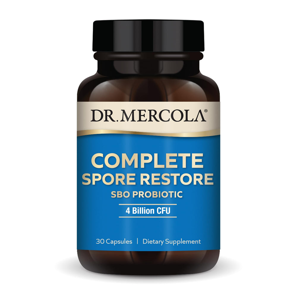 Dr. Mercola Complete Spore Restore bottle with capsules for gut health support