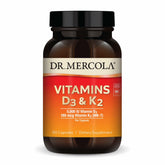 Dr. Mercola D3 K2 bottle with capsules for immune and heart support.