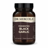 Dr. Mercola Fermented Black Garlic bottle front shows the product name and capsule form