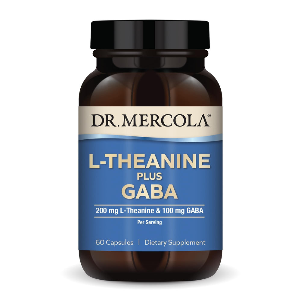 Dr Mercola L-Theanine Plus Capsules bottle front for calm focus support