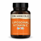 Dr. Mercola Liposomal Vitamin C for Kids bottle front with 125 mg per capsule for immune support.