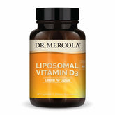 Dr. Mercola Liposomal Vitamin D3 bottle label highlights 5,000 IU and clean ingredients.