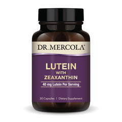 Dr. Mercola Lutein with Zeaxanthin bottle and capsules for daily eye health support.