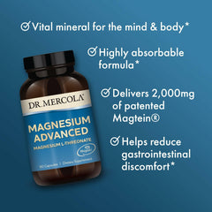 Dr. Mercola Magnesium Advanced pack shot illustrating two 90-capsule bottles