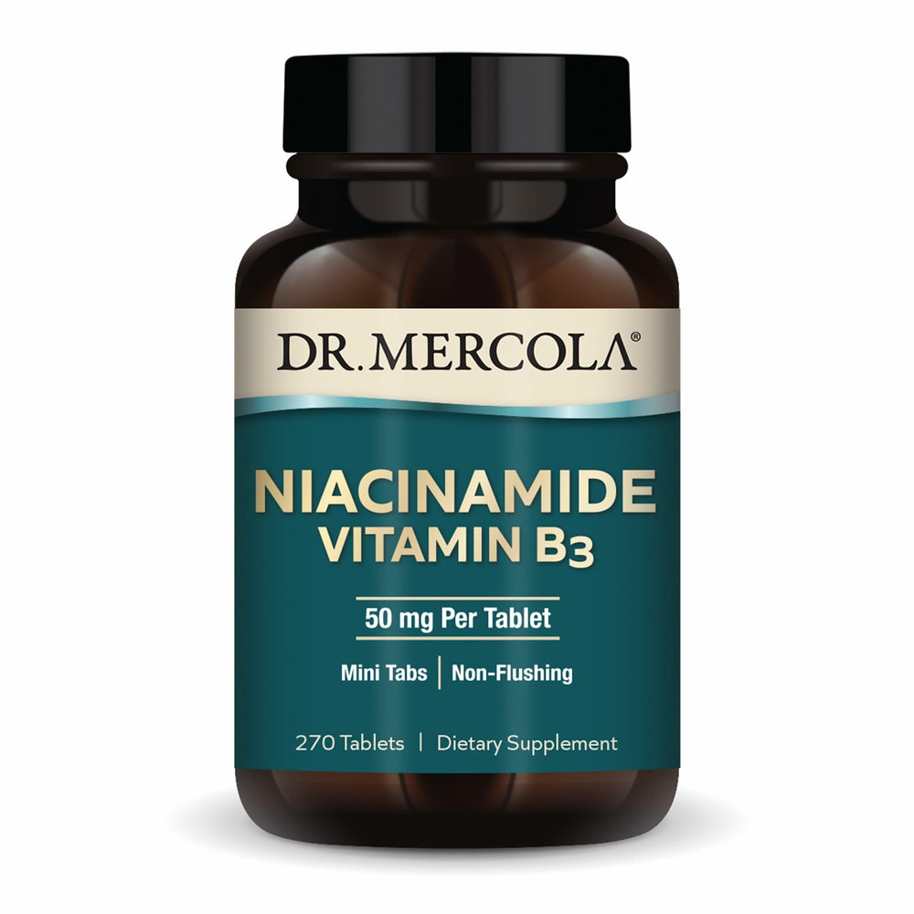 Dr. Mercola Niacinamide mini-tab bottle front for everyday use.