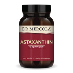 Dr. Mercola Organic Astaxanthin 12 mg bottle pour highlights antioxidant support
