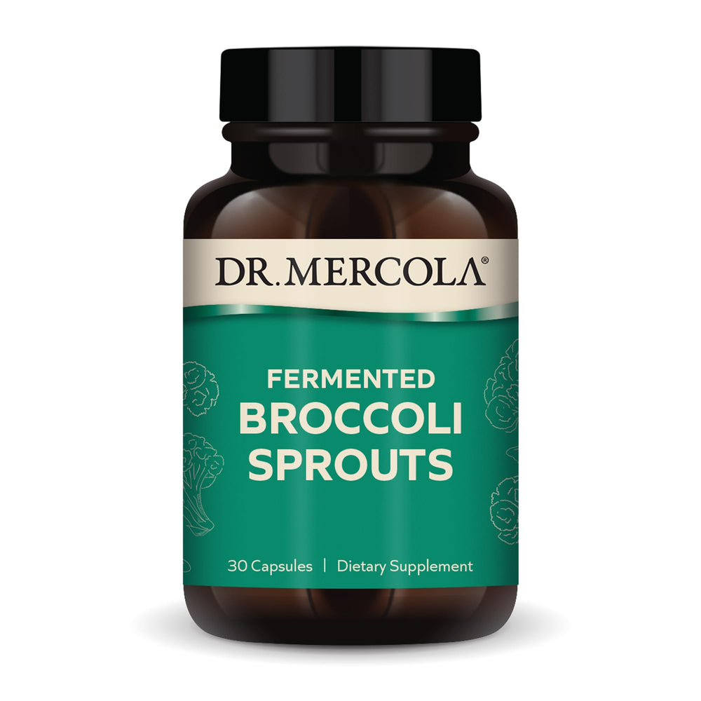 Dr. Mercola organic fermented broccoli sprouts bottle for daily antioxidant support