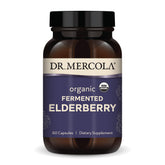 Dr. Mercola Organic Fermented Elderberry bottle with capsules for daily respiratory support.