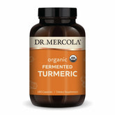 Dr. Mercola Organic Fermented Turmeric bottle showing 370 mg formula for daily wellness.