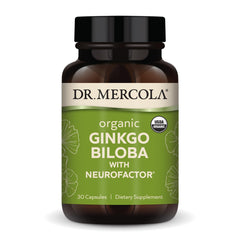 Dr. Mercola Organic Ginkgo Biloba bottle supports daily brain health.