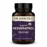 Dr. Mercola Organic Resveratrol bottle front shows organic sourcing and purity.