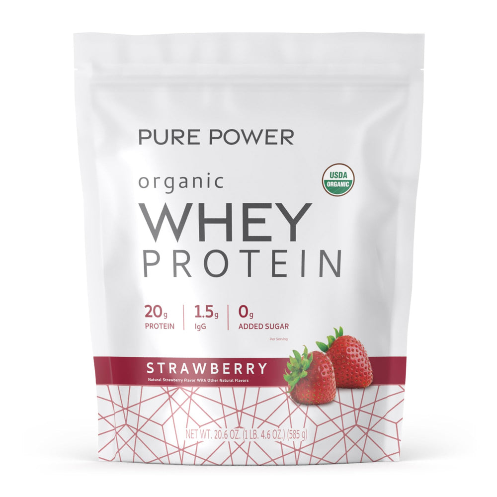 Dr. Mercola Pure Power Organic Whey Protein strawberry powder for daily shakes
