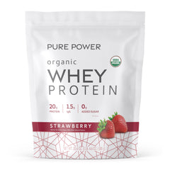 Dr. Mercola Pure Power Organic Whey Protein strawberry powder for daily shakes