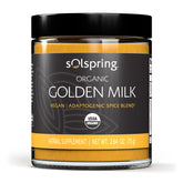 Dr. Mercola Solspring Organic Golden Milk bottle front for a comforting daily ritual.