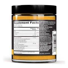 Close-up of Dr. Mercola Solspring Organic Golden Milk label and certifications.