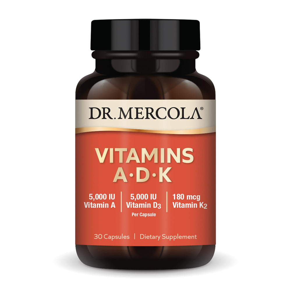 Dr. Mercola ADK vitamins bottle front view showing packaging for immune and bone support