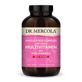 Dr. Mercola Whole-Food Complex for Women bottle pouring highlighting daily nutrition benefits