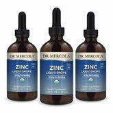 Dr. Mercola Zinc Liquid Drops bottle showing organic ingredients for immune support