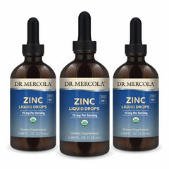 Dr. Mercola Zinc Liquid Drops bottle showing organic ingredients for immune support