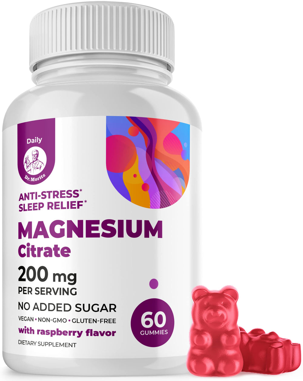 DR. MORITZ Magnesium Citrate Gummies bottle for sugar-free calm support.