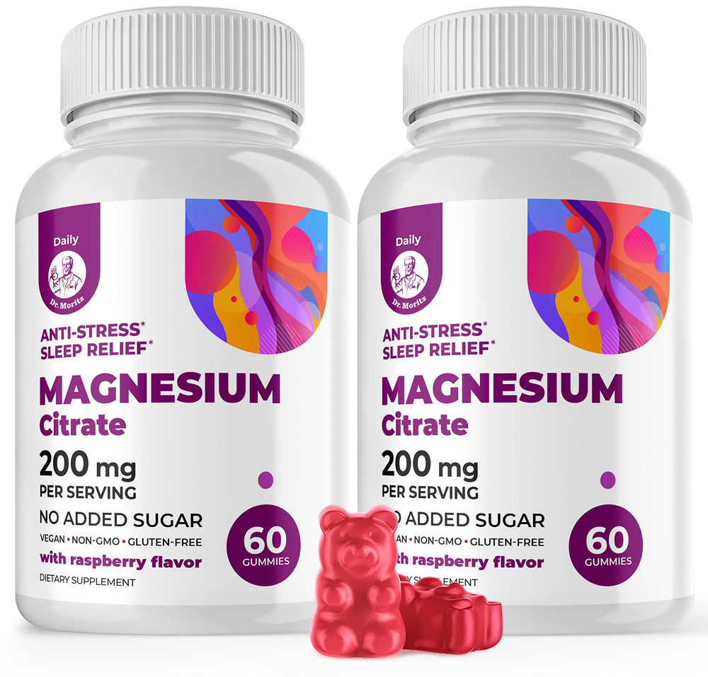 DR. MORITZ Magnesium Gummies Raspberry bottle for calm evenings.