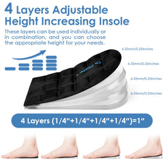 DR. POTTER+ 4 Layers height insole side profile highlights total 1 inch lift options
