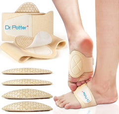DR. POTTER+ arch sleeve with adjustable straps for secure all-day support.