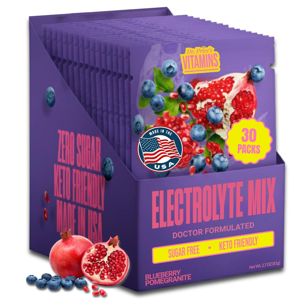 Dr. Price's Electrolytes packets front view for convenient hydration on the go.
